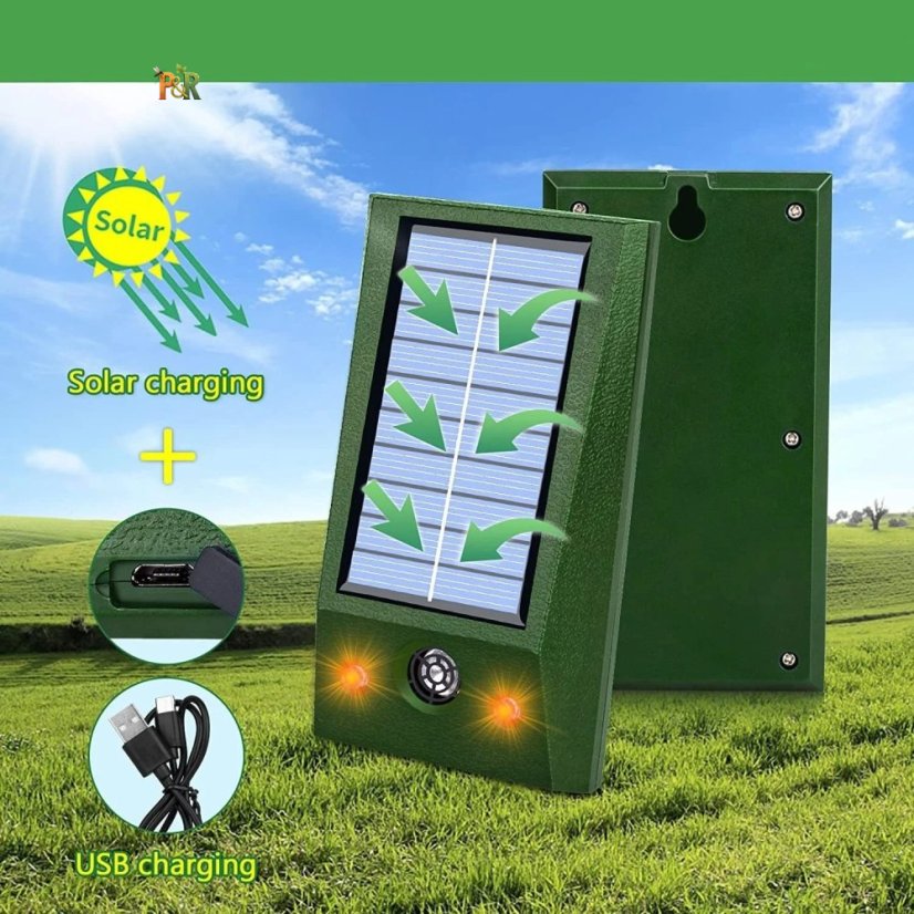 Pest Reject Solární odpuzovač škůdců s ultrazvukem a LED světlem