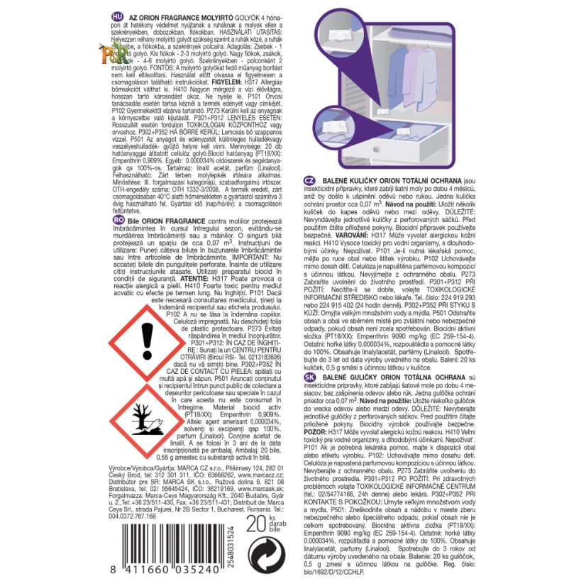 Orion totální ochrana kuličky proti molům levandule 20 ks