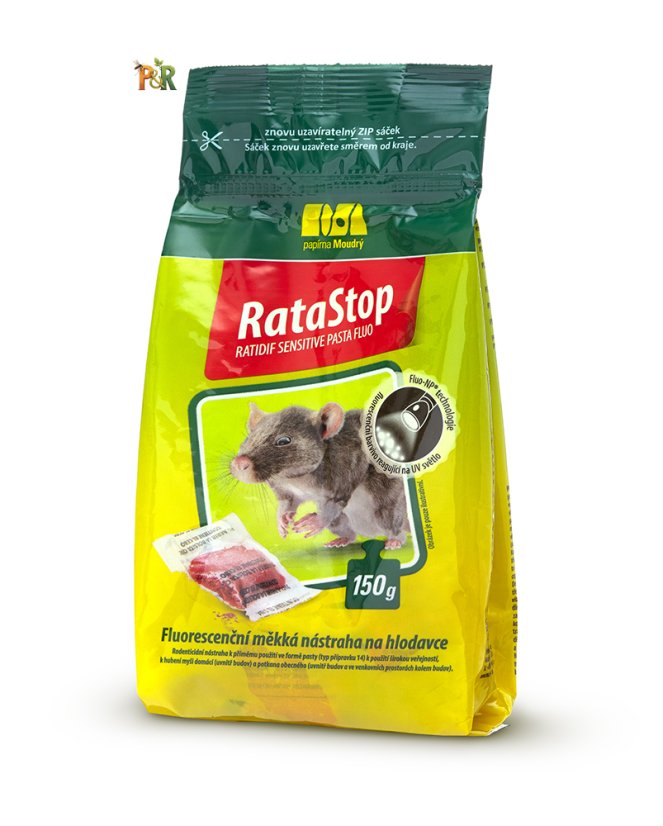 Balení fluorescenční měkké nástrahy Ratastop (10x15g) pro detekci hlodavců