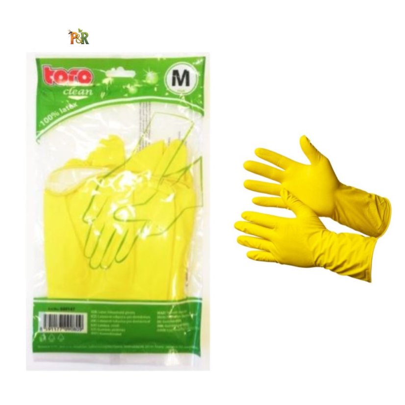 Latexové rukavice žluté (Vločkované) – Pro úklid a práci s postřiky - Velikost: M