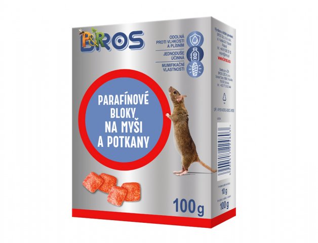 Jed na myši a potkany BROS Parafínové bloky – Do vlhka a vody - Váha: 100g
