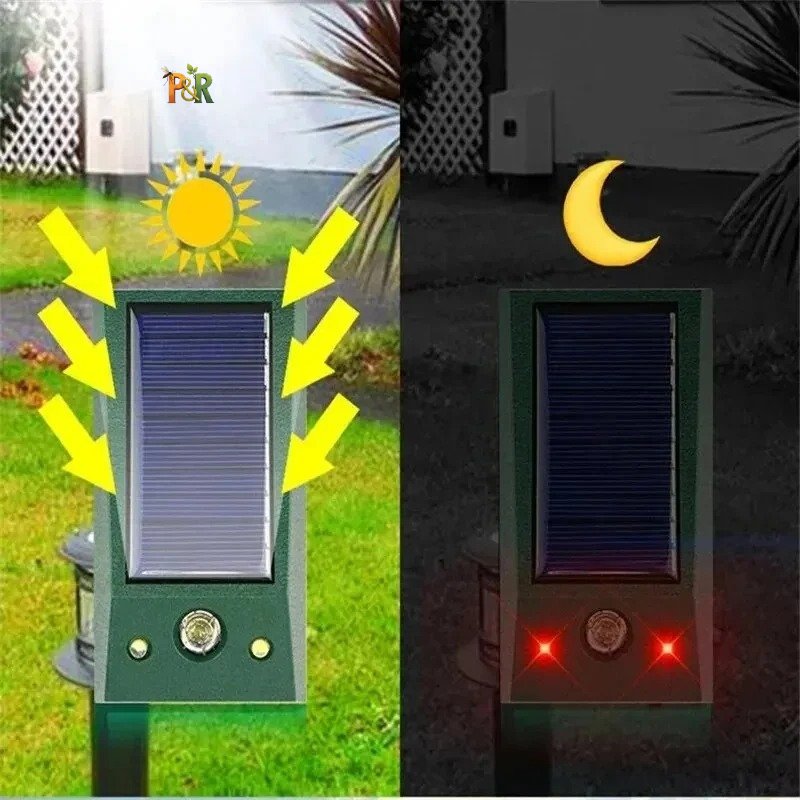 Pest Reject Solární odpuzovač škůdců s ultrazvukem a LED světlem