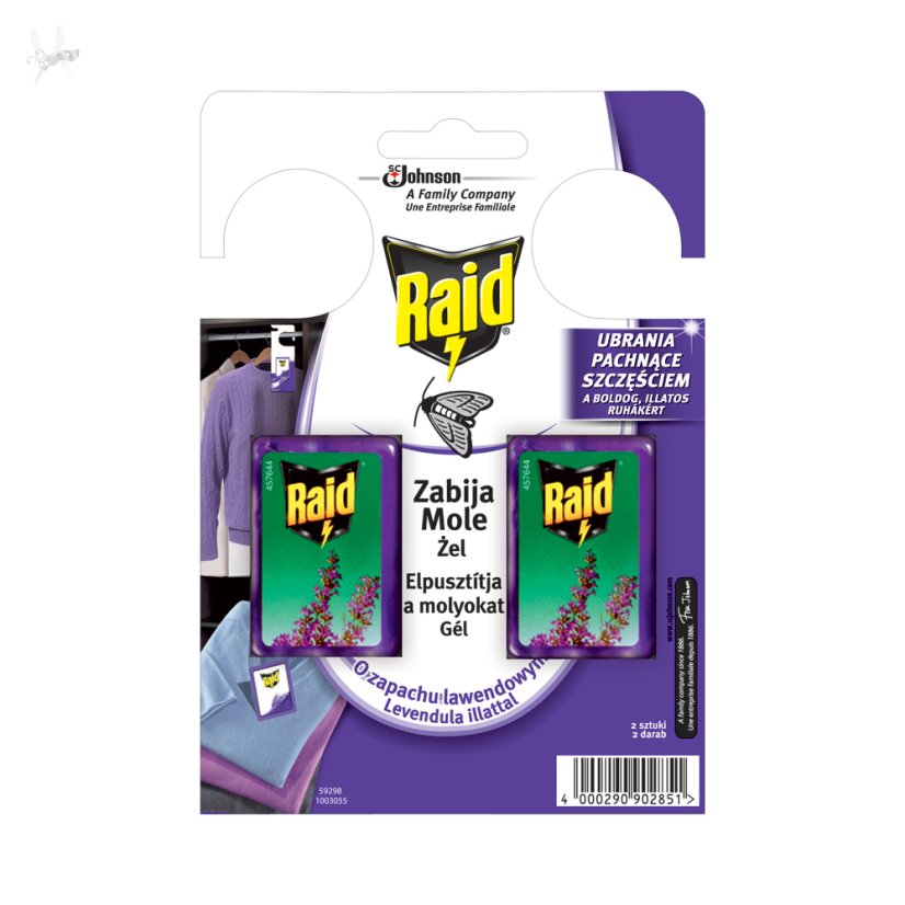 Háček proti šatním molům s vůní levandule RAID , 2 ks x 3g - 6g